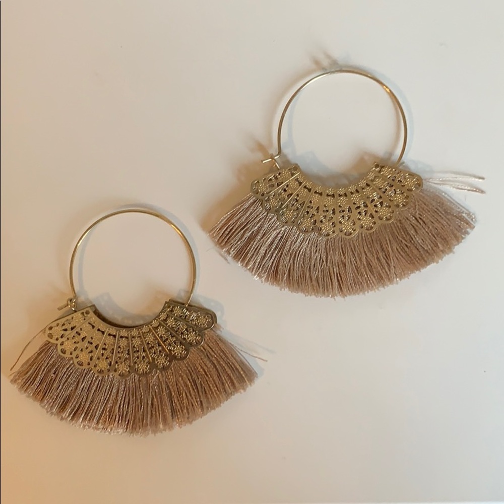 Taupe fringe hoops